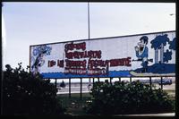 Billboard with cartoon characters outside U.S. Interests Section in Havana, Cuba