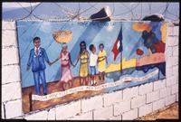 Mural featuring Haitian family and flag