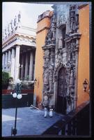 Front of baroque church in Guanajuato, Mexico