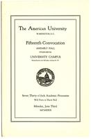15th Commencement Program, American University, Spring 1929