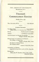 20th Commencement Program, American University, Spring 1934