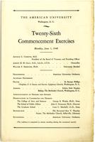 26th Commencement Program, American University, Spring 1940