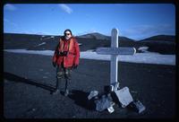 Jack Child at the grave of Hans A. Culliksen at Whalers Bay, Deception Island