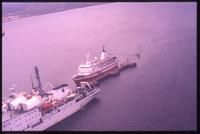 Aerial view of Explorer and Russian ships at Ushuaia dock