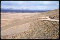 View of winding road and terrain on Altiplano