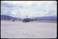 View of HU-1 helicopter on landing pad