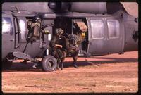 American soldiers exiting a black hawk helicopter during the United States Invasion of Panama, Santiago, Panama