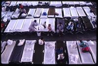 Aerial view of cots and living quarters in a refugee camp on the Guantanamo Bay Naval Base