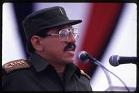 Profile view of General Humberto Ortega, the Minister of Defense, while giving a speech, Nicaragua