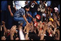Daniel Ortega greeting the crowd at a rally of his supporters two days after losing the general election, Nicaragua