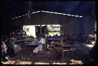 Interior of a building filled with supplies along the Coco River, Sáupuka, Nicaragua