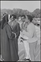 A man converses with a nun at a Biafra rally at the Lincoln Memorial, 25 October 1968
