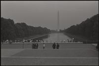 Demonstrators marching along the west end of the Reflecting Pool during a Biafra rally around the Lincoln Memorial and the Washington Monument, 25 October 1968
