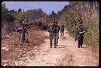 Alpha 66 group members walk on a gravel path during a training exercise, Florida