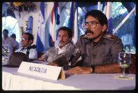 President Daniel Ortega attending the meeting of Central American Presidents, Costa del Sol, El Salvador