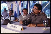 President Daniel Ortega addressing participants during the meeting of the Central American Presidents, Costa del Sol, El Salvador