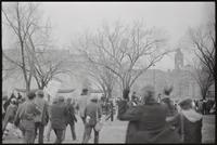 Demonstrators engage police reasserting control of the Mall by the Museum of History and Technology, after protesting an inaugural reception for Spiro Agnew, 19 January 1969