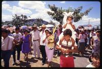 A crowd of people gathering to participate in a Good Friday procession, Managua, Nicaragua