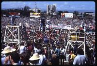 Crowds at a commemorative rally for the fifth anniversary of the Nicaraguan Revolution and Sandinista control of the government, Managua, Nicaragua