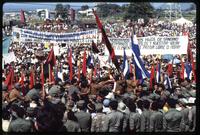 A crowd is gathered to commemorate the fifth anniversary of the Nicaraguan Revolution and Sandinista control of the government, Managua, Nicaragua