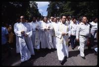 Clergymen and Archbishop Miguel Obando y Bravo (close to center with the red zucchetto) lead a religious procession, Nicaragua