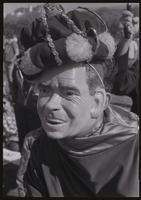 Close-up of man in costume as "King" Nixon at an impeach Nixon rally, 27 October 1973