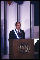 President Alfredo Cristiani giving an address after his inauguration, San Salvador, El Salvador