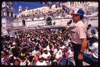 Nationalist Republican Alliance (ARENA) party founder Roberto D'Aubuisson speaking at a campaign event, El Salvador