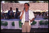 Christian Democratic Party presidential candidate  Fidel Chávez Mena speaks at a campaign rally, El Salvador