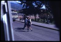 School children crossing road