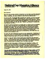 National Gay Liberation Alliance letter