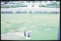 Aerial view of honor guard on field