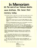 In memoriam, 65 per cent of our Vietnam deaths were draftees. We honor their memory today.