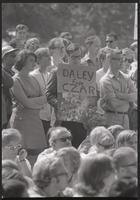 A poster compares Richard J. Daley to a Russian czar at a protest against the police brutality at the Democratic National Convention in Chicago, Lafayette Park, 31 August 1968