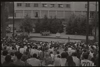 A crowd listens to an address given by former U.S. Representative Adam Clayton Powell at American University, 13 October 1968