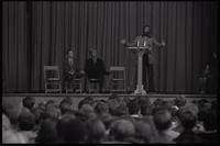 Dick Gregory gives a speech to American University students in the Leonard Center, Washington, D.C., 16 February 1969