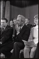Senator Eugene McCarthy sits on stage at the Unity Day Rally hosted in the Mayflower Hotel, Washington, D.C., 10 November 1968