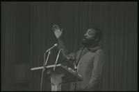 Alternate view of Dick Gregory delivering an address at American University, Washington, D.C., 16 February 1969