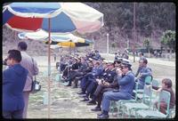 Unknown military personnel observing gymnastics event at La Paz military academy 