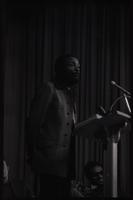 Dick Gregory gives a speech to American University students in the Leonard Center, Washington, D.C., 16 February 1969