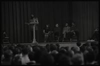Dick Gregory speaks to a crowd of American University students in the Leonard Center, Washington, D.C., 16 February 1969