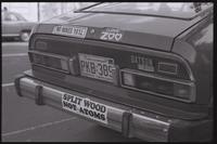 Rear view of a Datsun car from North Carolina with bumper stickers reading "Split wood not atoms," "No nukes ya'll," and "I love zoo" at the anti-nuclear power demonstration in Washington, D.C., 06 May 1979