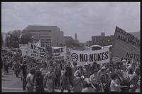 Anti-nuclear protesters carry signs and march down Pennsylvania Avenue in Washington, D.C., 06 May 1979
