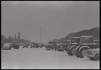 Tractors park on the National Mall near the Smithsonian Castle and Hirshhorn Museum in participation with the American Agriculture Movement's second Tractorcade demonstration in Washington, D.C., 28 February 1979
