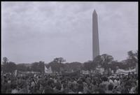 A crowd of anti-nuclear demonstrators gathers around the Washington Monument on the National Mall in Washington, D.C., 06 May 1979