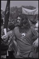 A man attending the anti-nuclear power demonstration is photographed wearing an "Eat the rich" t-shirt on the U.S. Capitol Grounds in Washington, D.C., 06 May 1979