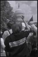 A male protester wears a jacket that says "Solar employs, nuclear destroys" to an anti-nuclear power demonstration near the U.S. Capitol Building in Washington, D.C., 06 May 1979