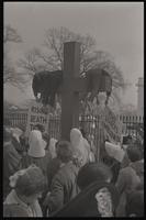Actors performing in a mock crucifixion outside the White House, also called the Vietnam Passion Play, organized by the Committee for a Sane Nuclear Policy, Washington, D.C., 06 April 1969