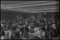 The crowd listens during a New AU meeting about student parity on faculty committees at American University, Washington, D.C., 24 April 1969