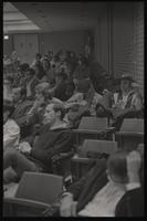 Members of the audience listen to speakers at the New AU meeting demanding student parity on faculty committees at American University, Washington, D.C., 24 April 1969